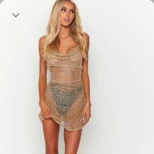 Beginning Boutique Charmaine Mini Gold Glitter Dress